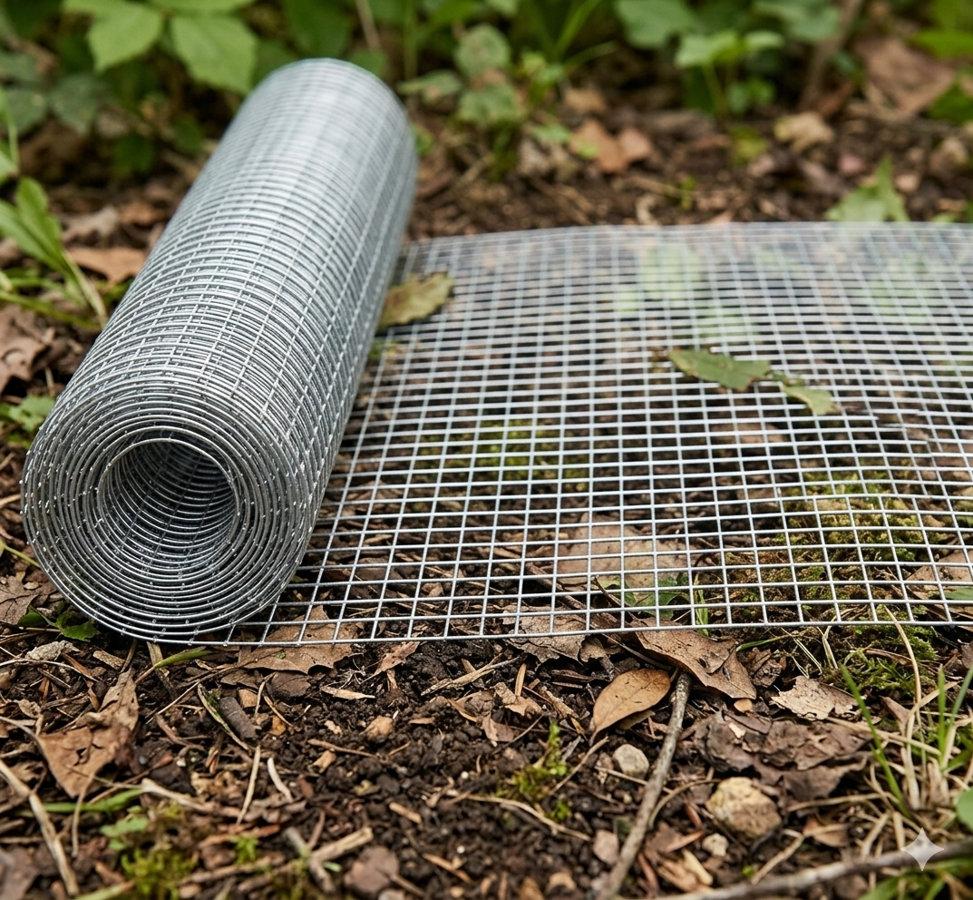 Roll of galvanized hardware cloth mesh on the ground